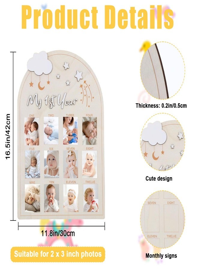 SXoonKing One Year Birthday Wooden Photo Board,My First Year Milestones Photo Board,12 Monthly Picture Frame Baby First year Wood Acrylic Sign 1st Birthday Decorations Baby Keepsake Gifts (Color-B) - Image 2